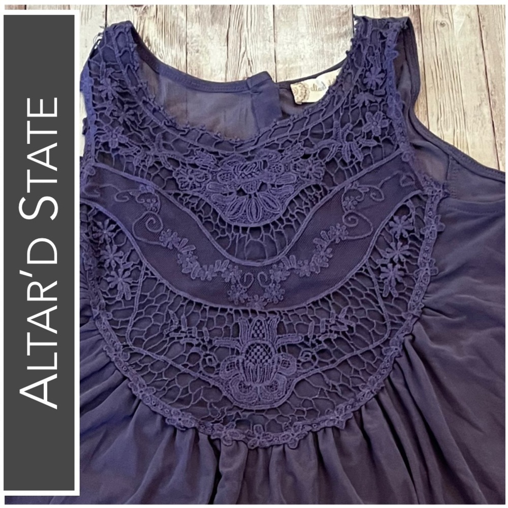 Altar’d State Purple Tunic Blouse with Lace Detail - Picture 3 of 9